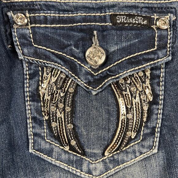 Miss Me Signature (Low) Rise Skinny Embellished Jeans Crystal Angel Wngs Size 26 - Picture 4 of 14